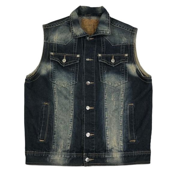 BARE FOX VTG Denim Vest XL Blue Retro Gorpcore Goth Cowboy Western Outdoor Y2K - Picture 3 of 8